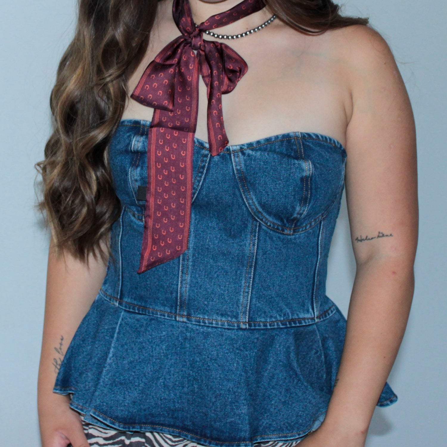 Denim Strapless Peplum Top