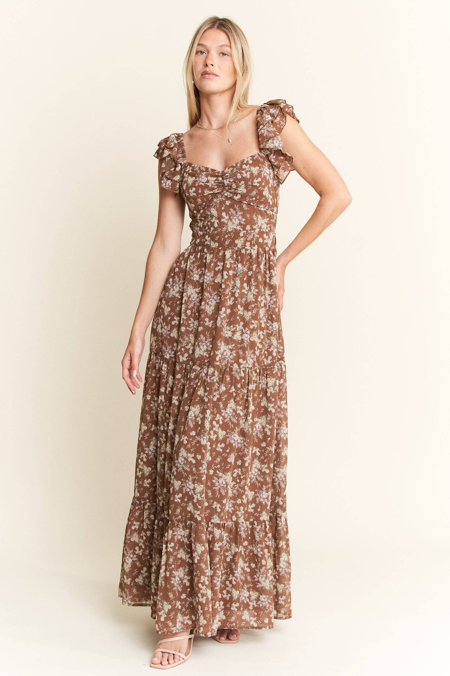 PLUS SIZE RUFFLE SLEEVE TIERED MAXI DRESS