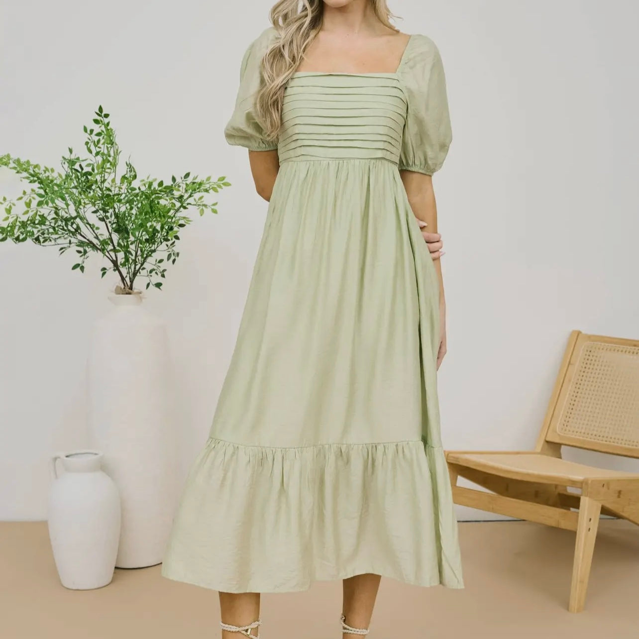 Puff Sleeve Midi Dress