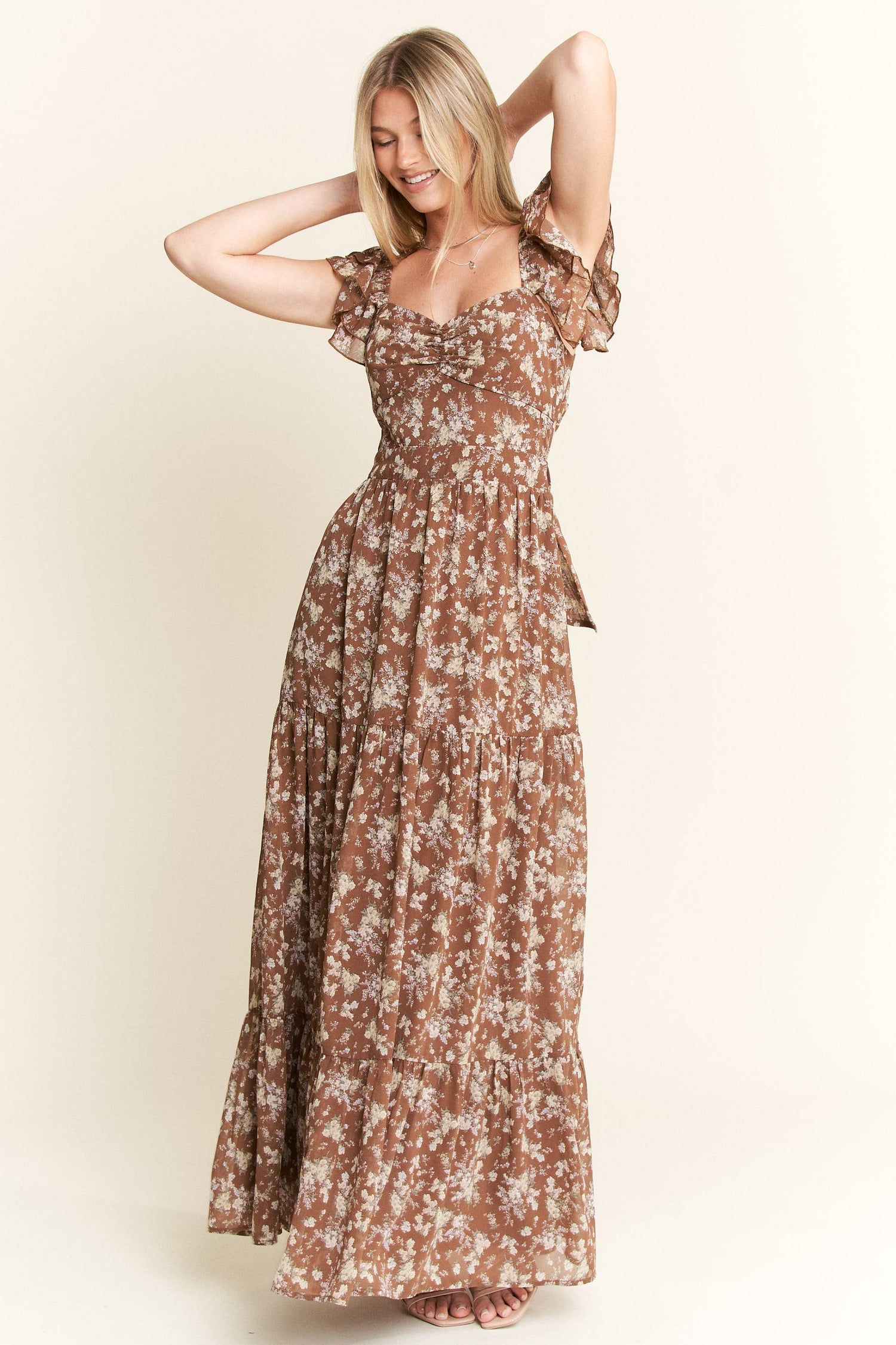 PLUS SIZE RUFFLE SLEEVE TIERED MAXI DRESS
