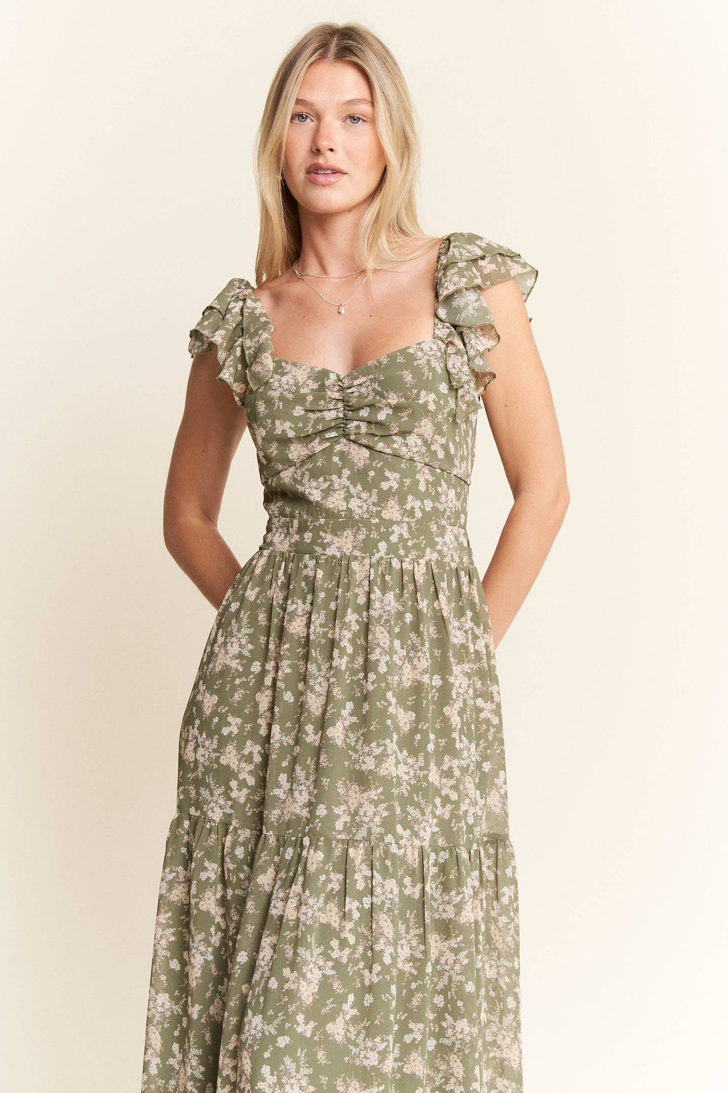 PLUS SIZE RUFFLE SLEEVE TIERED MAXI DRESS
