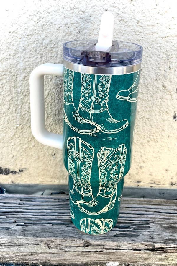 Teal Printed Flip Straw Tumbler (40oz)