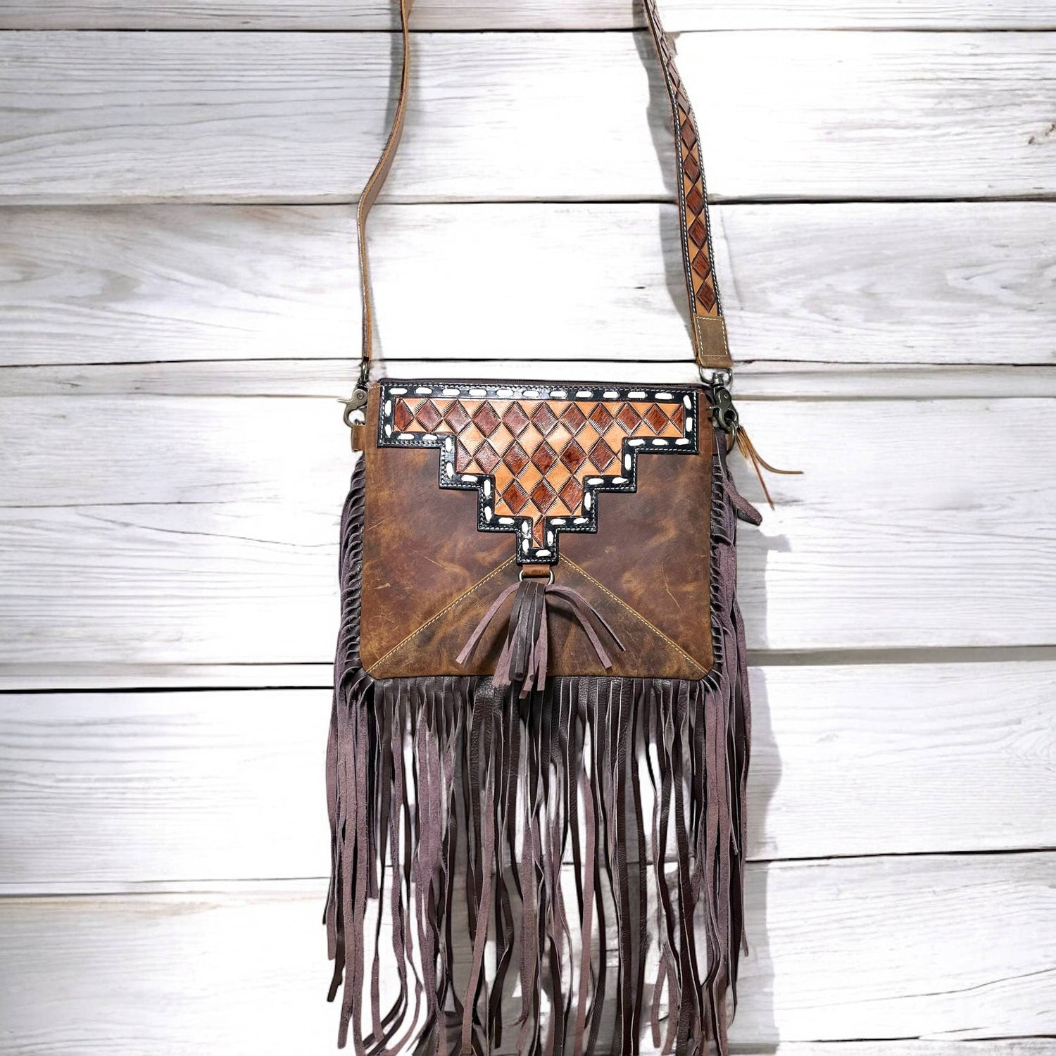 Brown Checker Crossbody