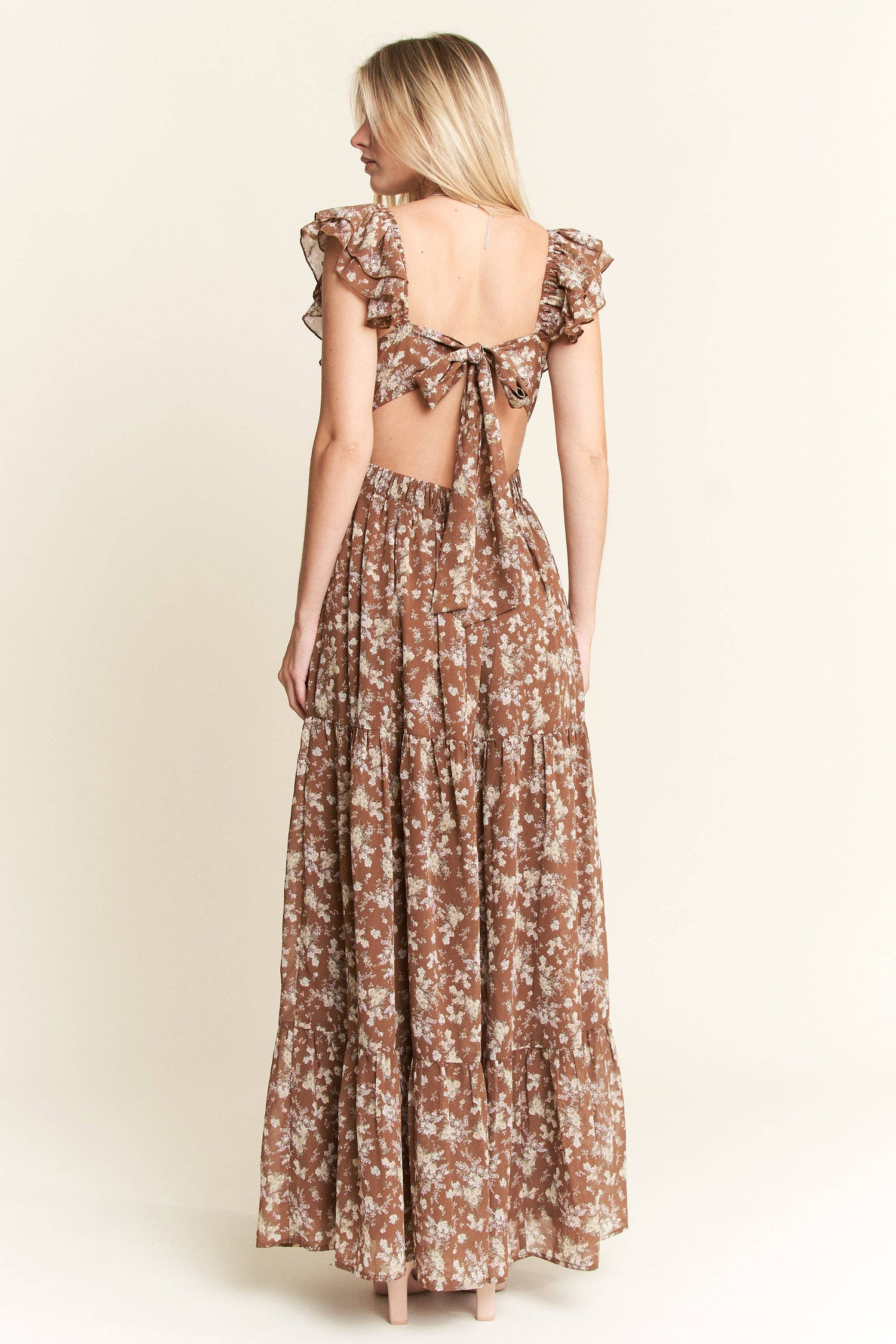 PLUS SIZE RUFFLE SLEEVE TIERED MAXI DRESS