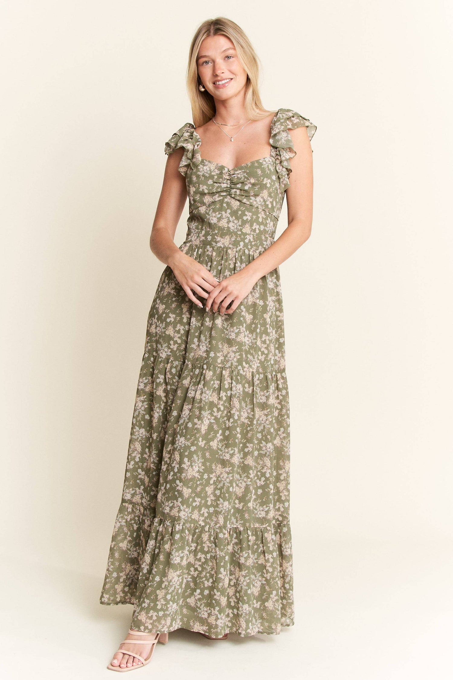 PLUS SIZE RUFFLE SLEEVE TIERED MAXI DRESS