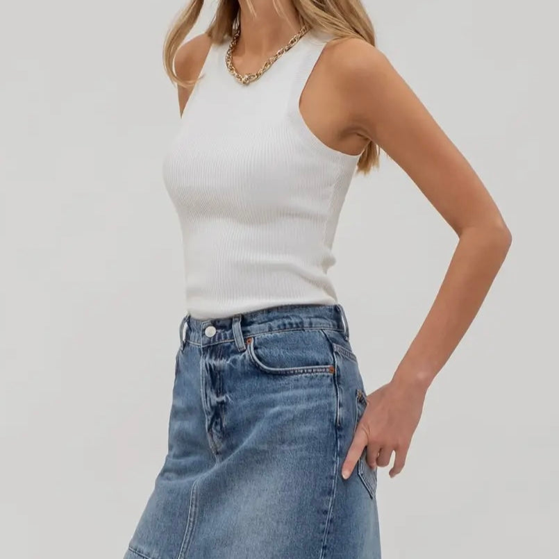 Ribbed High Neck Tank