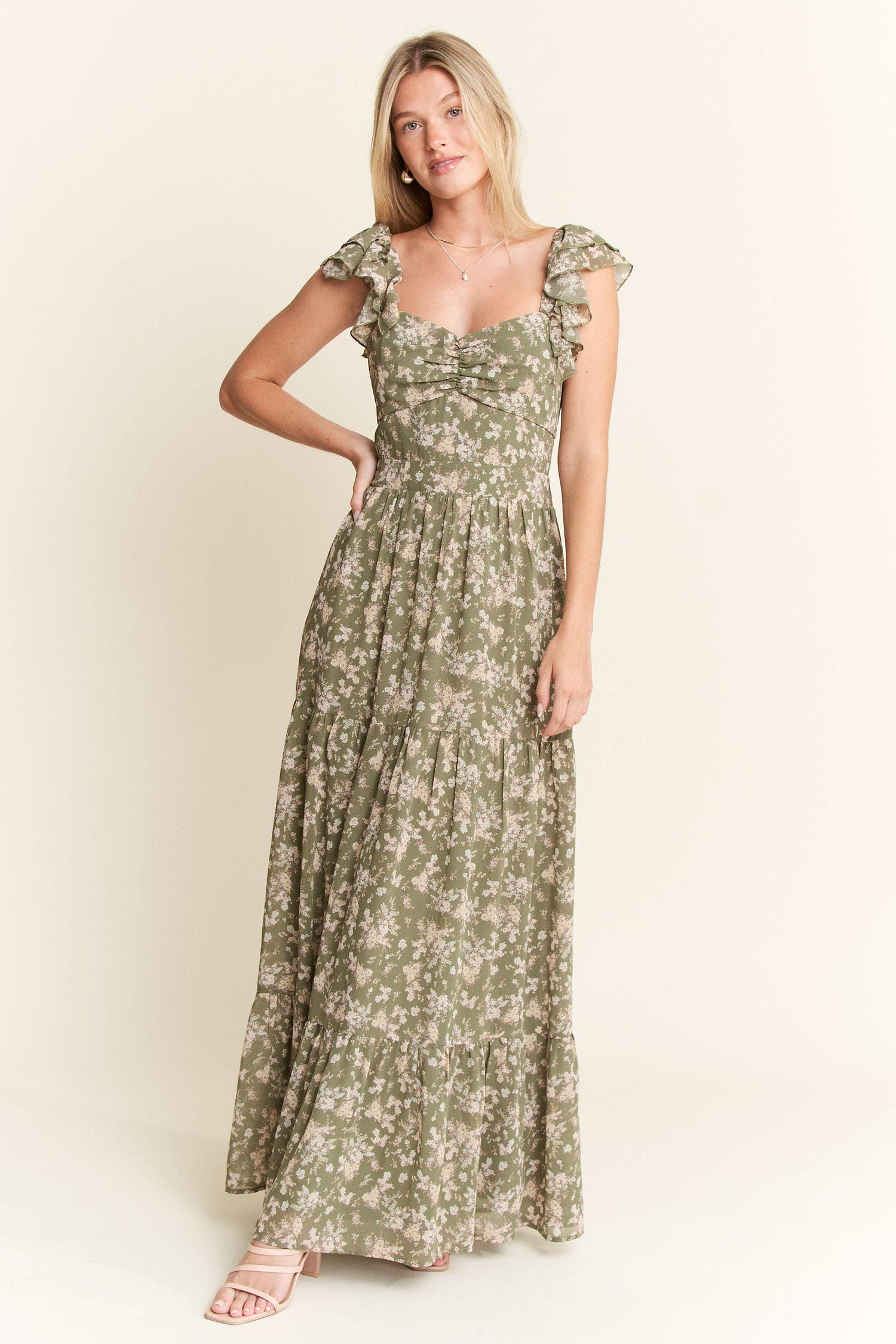 PLUS SIZE RUFFLE SLEEVE TIERED MAXI DRESS