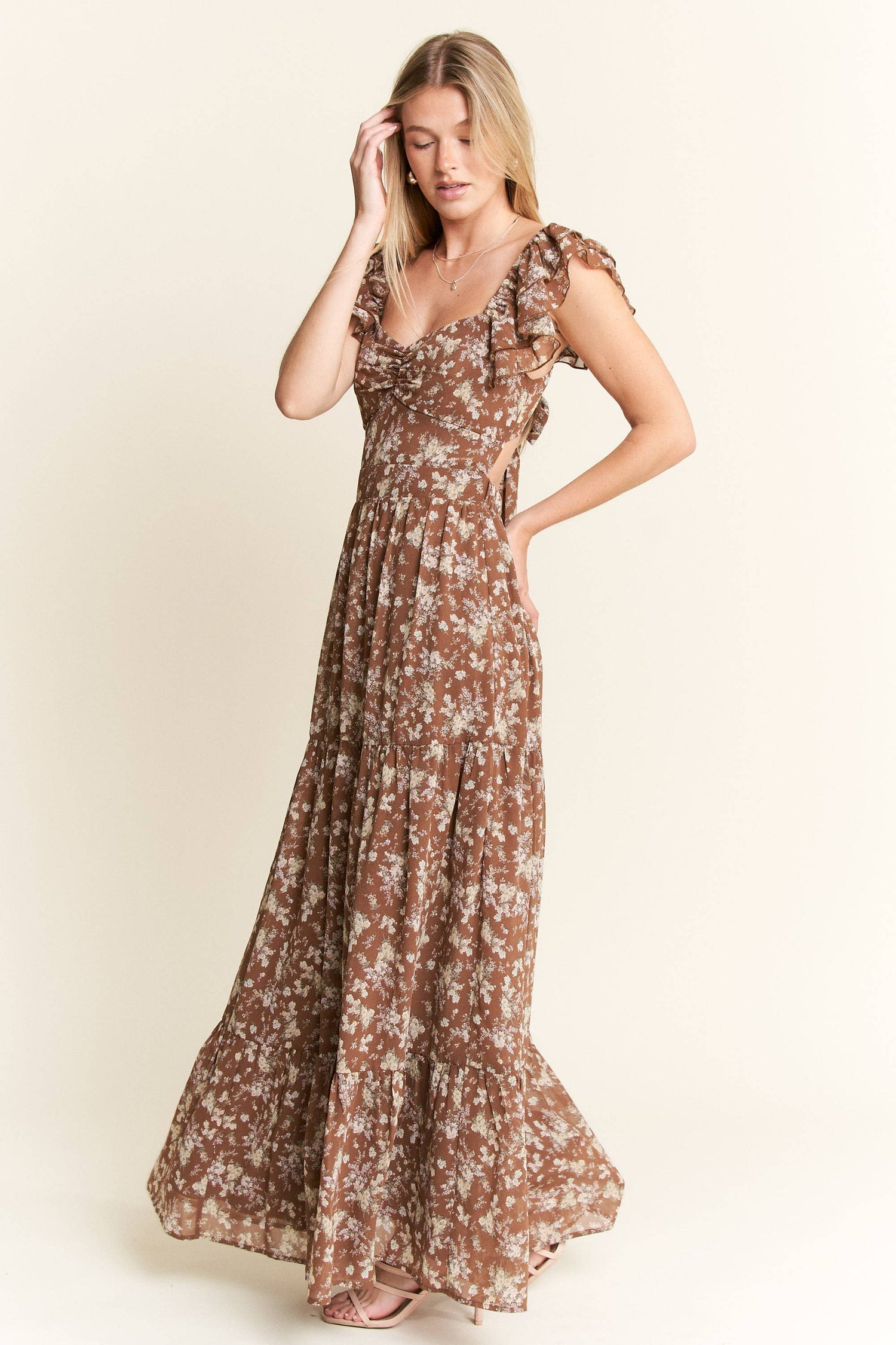 PLUS SIZE RUFFLE SLEEVE TIERED MAXI DRESS