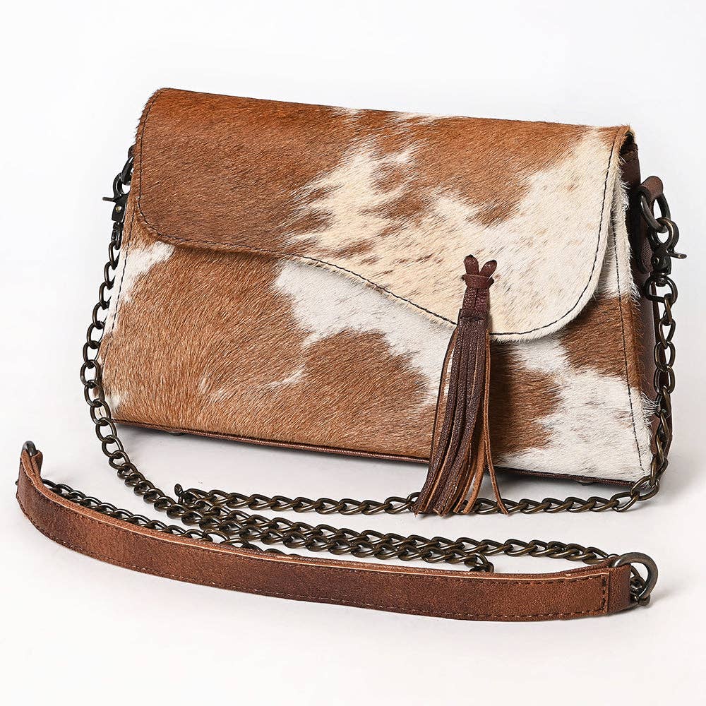 Leather Crossbody Bag with Chain Strap & Fringe Tassel