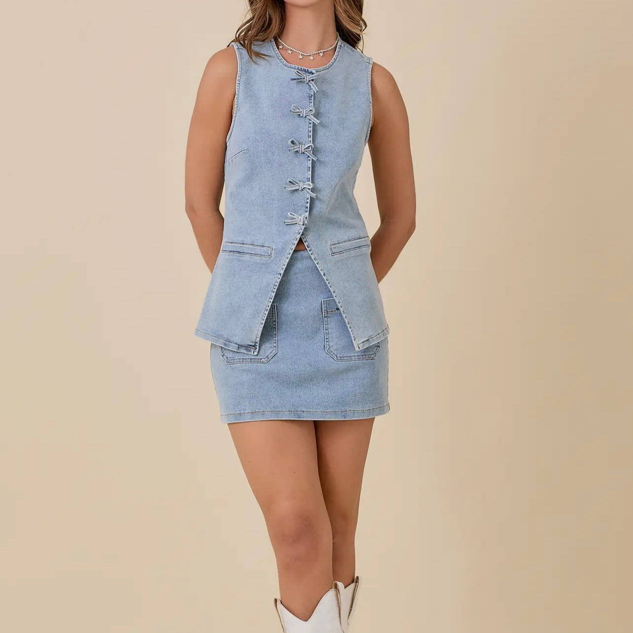 Bow Denim Vest