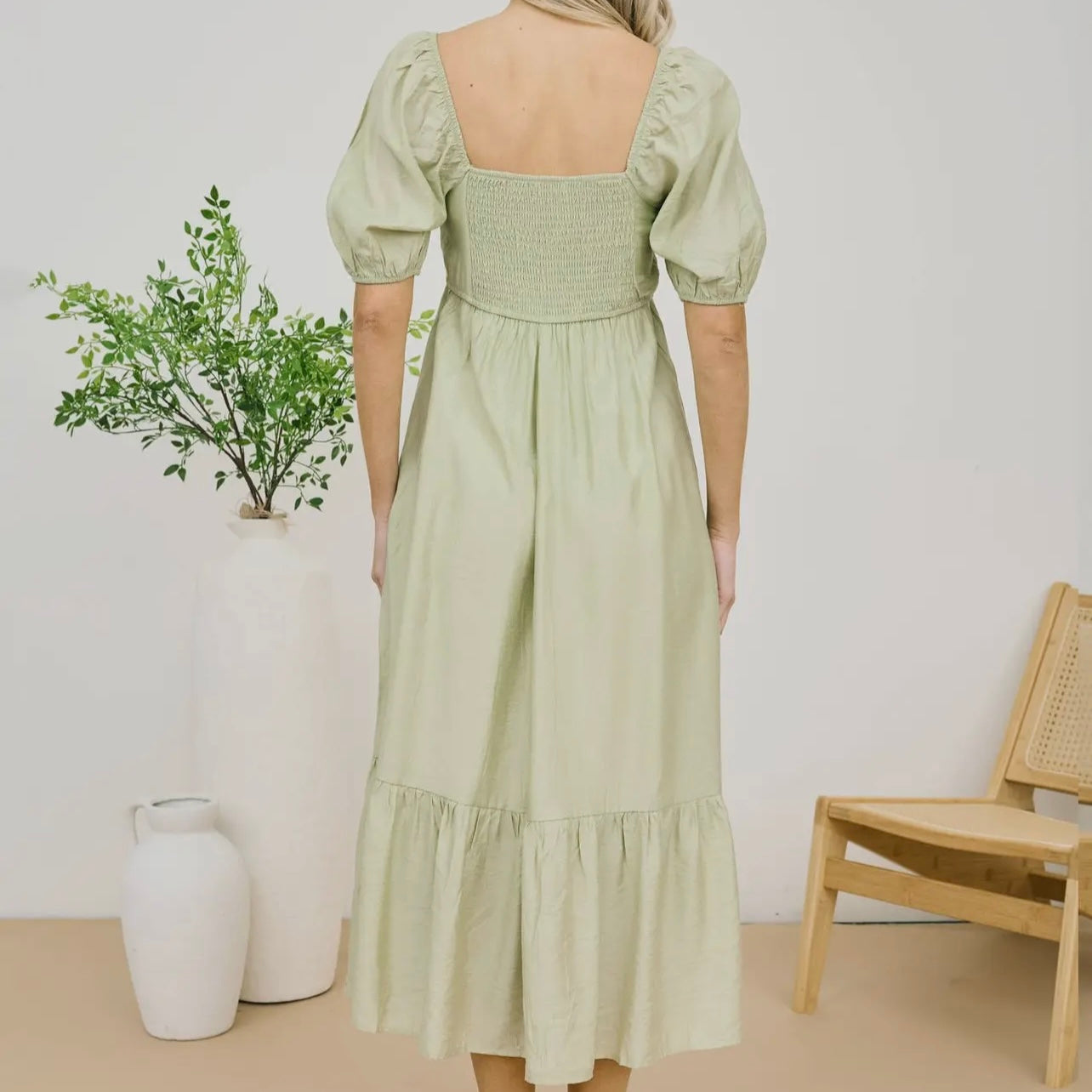 Puff Sleeve Midi Dress