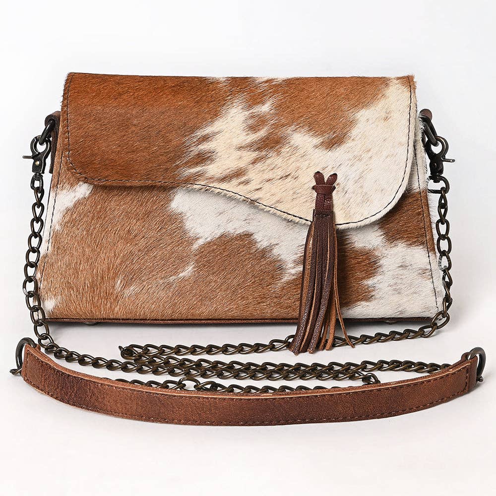 Leather Crossbody Bag with Chain Strap & Fringe Tassel