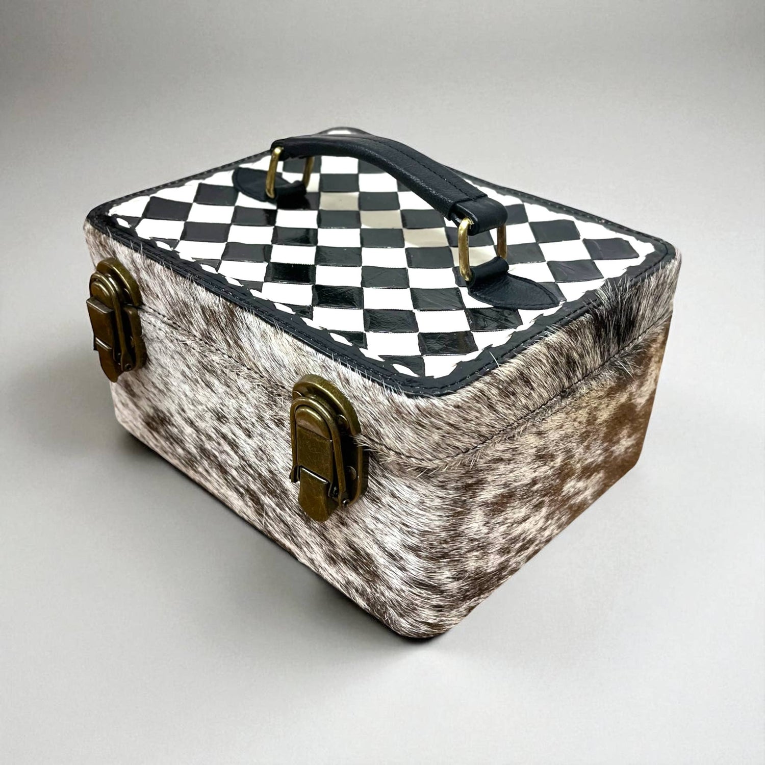 Checkered Cowhide Jewelry Box