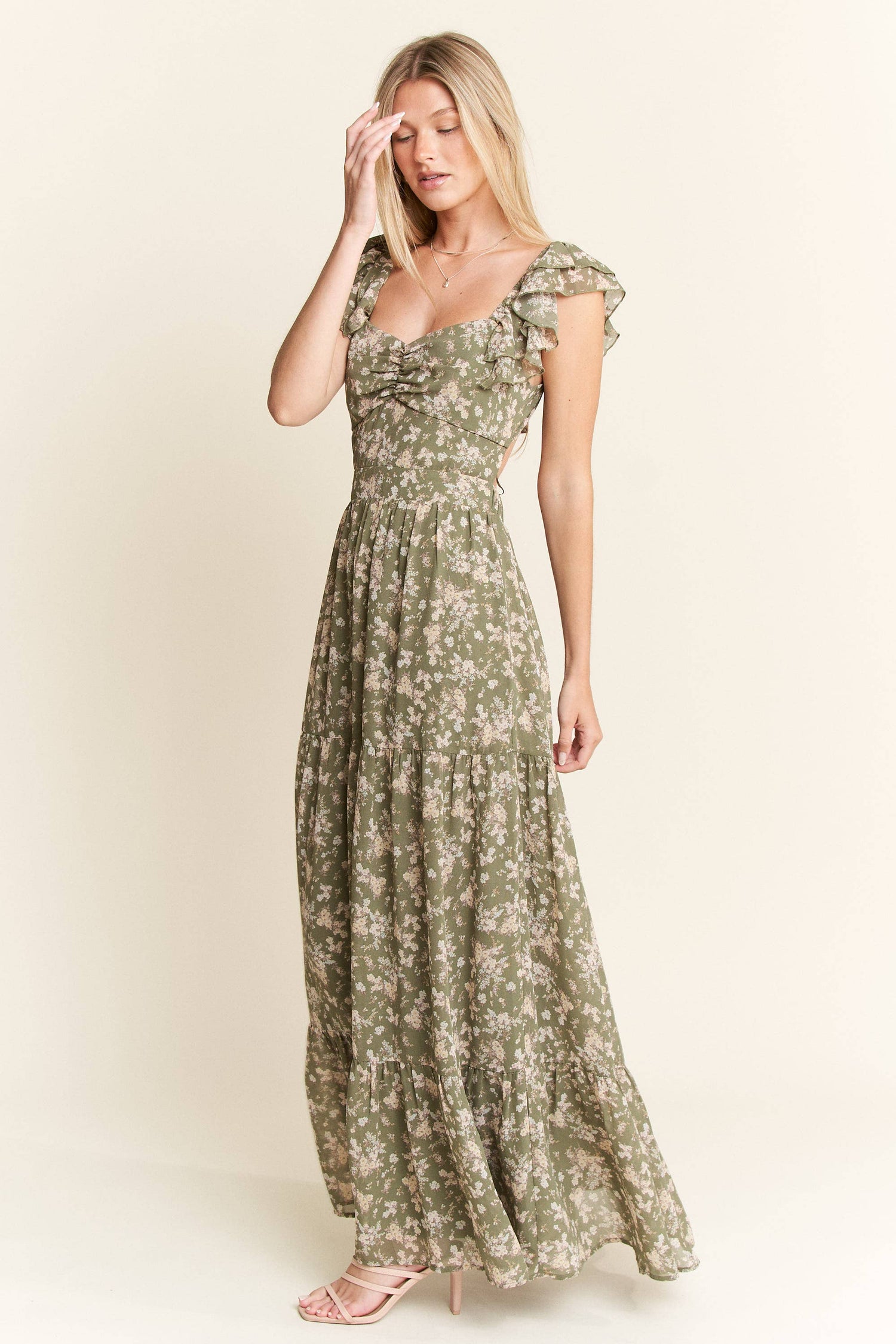 PLUS SIZE RUFFLE SLEEVE TIERED MAXI DRESS