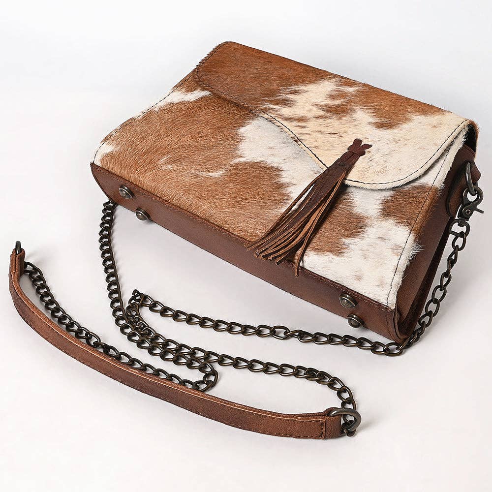 Leather Crossbody Bag with Chain Strap & Fringe Tassel