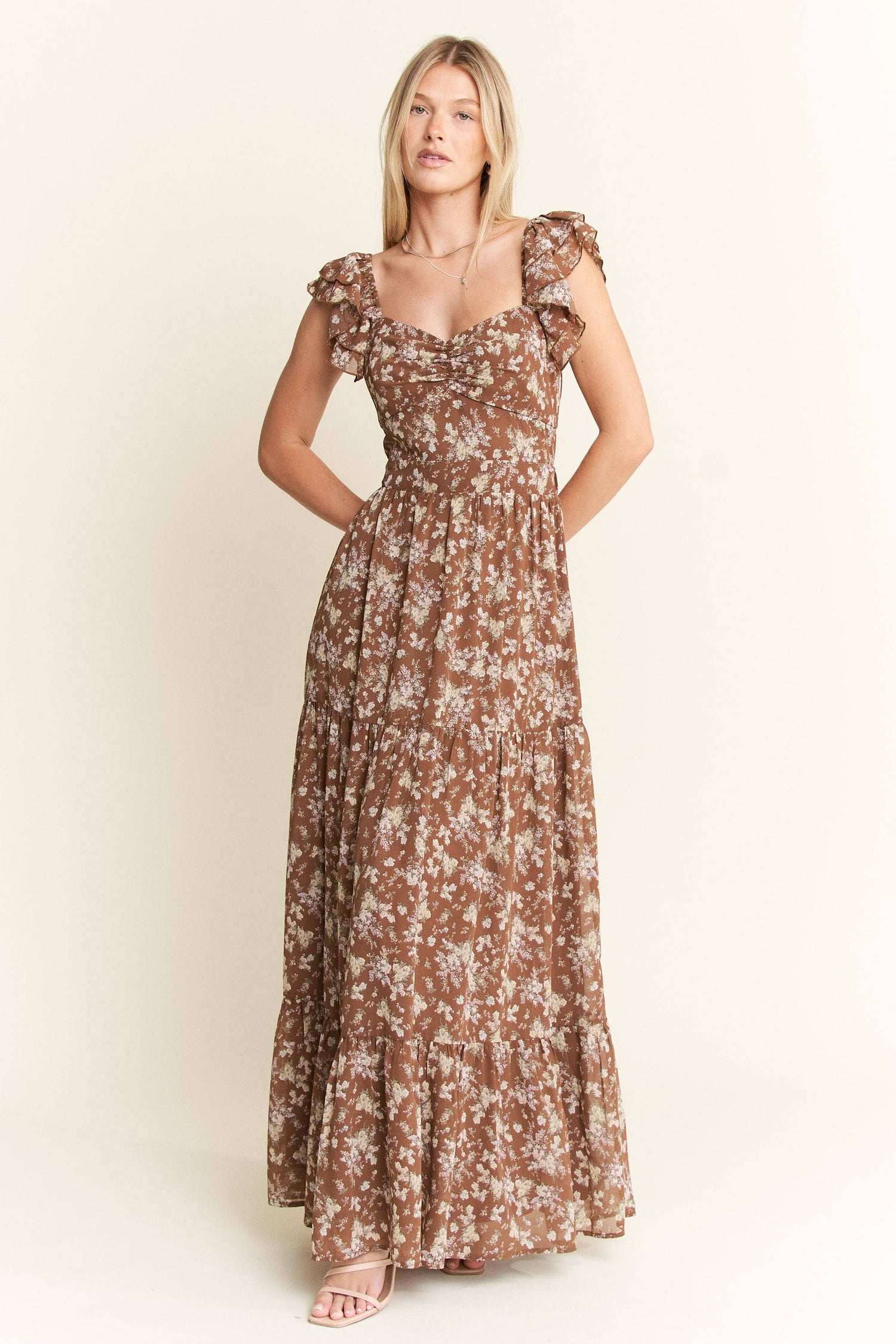 PLUS SIZE RUFFLE SLEEVE TIERED MAXI DRESS