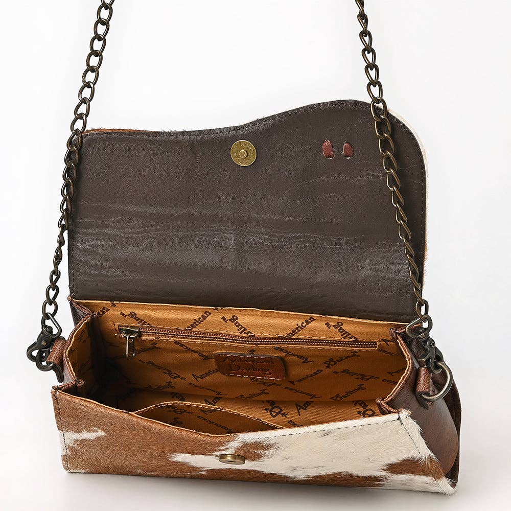 Leather Crossbody Bag with Chain Strap & Fringe Tassel